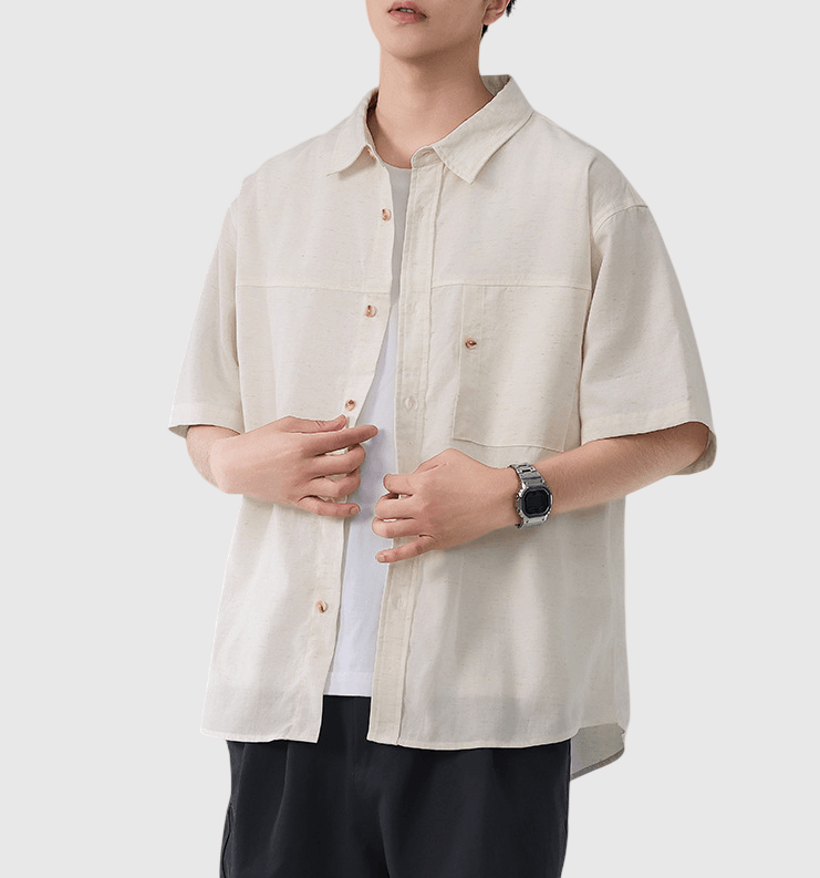日系層次鈕扣前袋設計 透氣短袖恤衫 [SBS-1405]