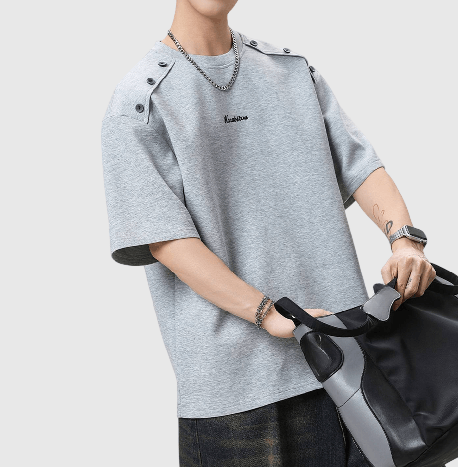 復古肩膊層次鈕扣設計 短袖 T-Shirt [SBT-1539]