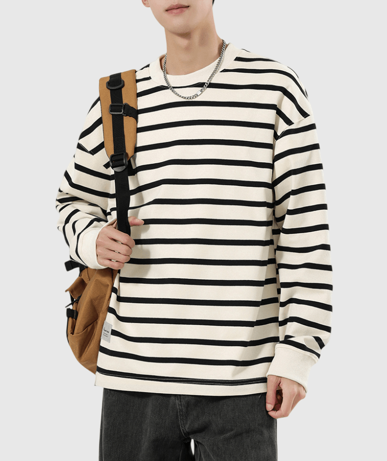 日系撞色幼橫間條紋 重磅短袖 T-Shirt [SBT-1461]
