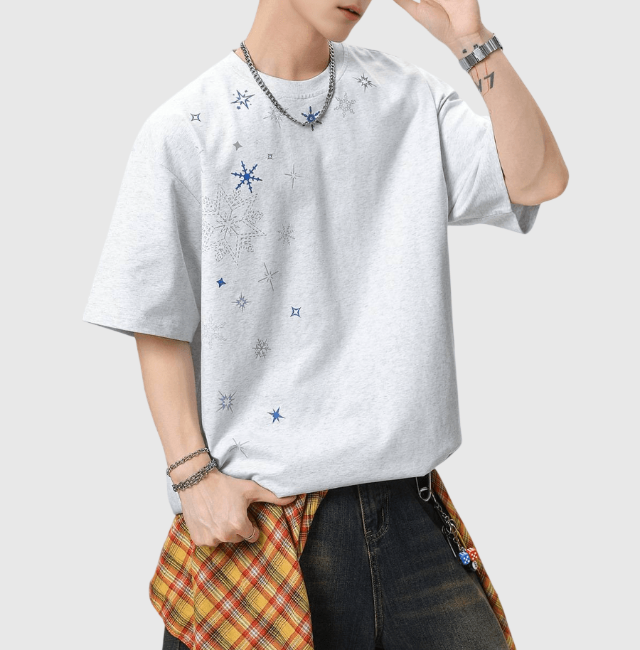 半身飄雪雪花圖案印燙設計 純棉短袖 T-Shirt [SBT-1514]