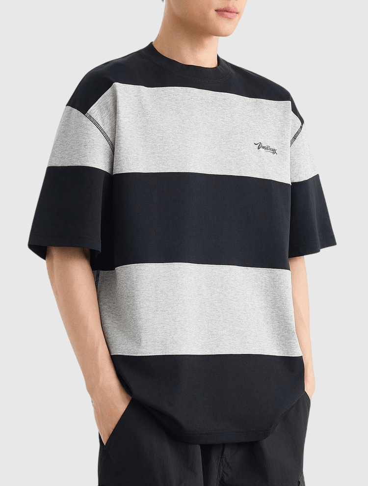 復古闊條紋文字印燙 短袖 T-Shirt [CBT-1571]