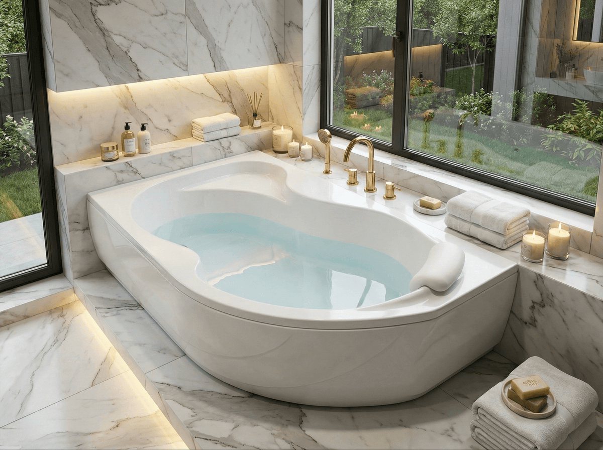 Baignoire d'angle premium France / Salle de bains France / Baignoire Duralit et acrylique Bluestone / Baignoire design France