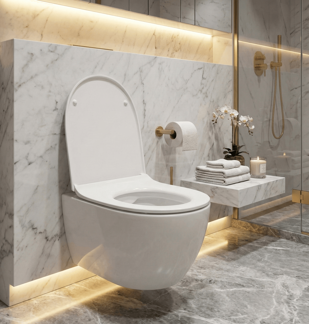 Pack cuvette suspendue  Dean avec fixations cachées et abattant à abaissement automatique / Collection Silia -  DEANTECDLD6ZPW