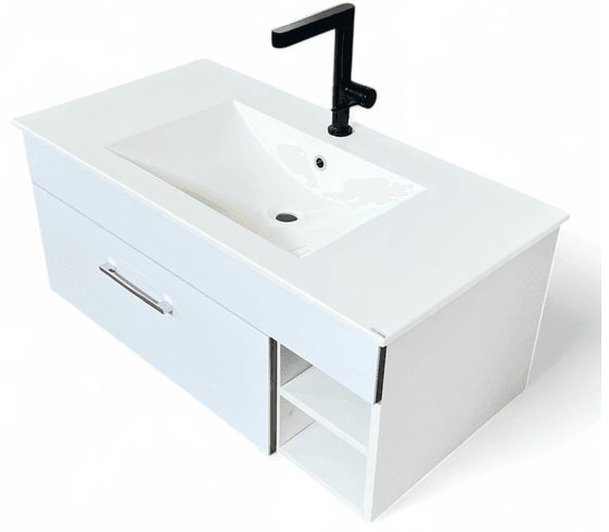 Plan-vasque Comete 96 cm avec meuble - MCOME96GL-ND-P1-BL - PCOMETE96-BL Plan-vasque Comete 96 cm avec meuble - MCOME96GL-ND-P1-BL - PCOMETE96-BL