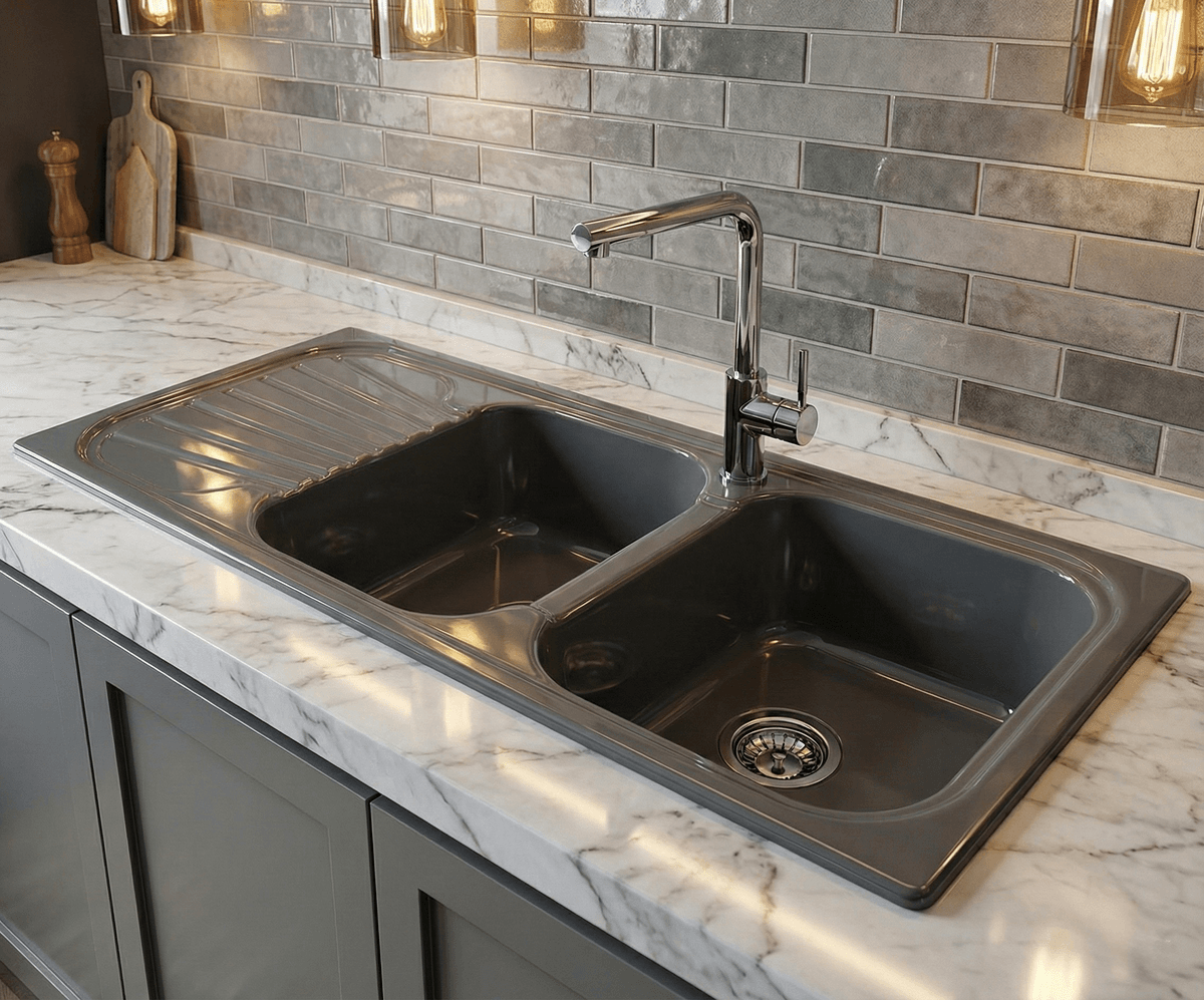 Évier gris Sandy 112 cm sans vidage - ESANDY2BE-NT-GRIS Évier gris Sandy 112 cm sans vidage - ESANDY2BE-NT-GRIS