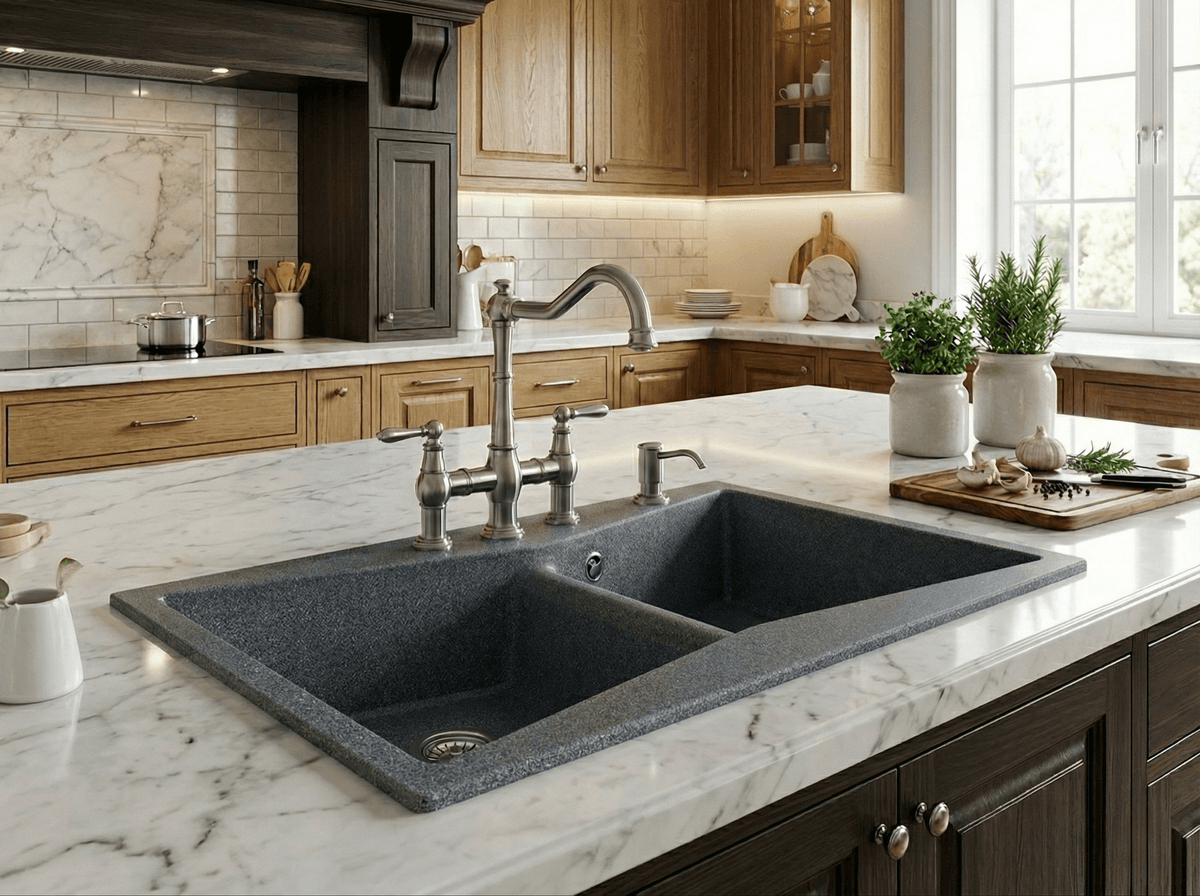 Évier grantié gris Papillon 86 cm double bacs sans vidage - EPAPILLON-GR9 Évier grantié gris Papillon 86 cm double bacs sans vidage - EPAPILLON-GR9