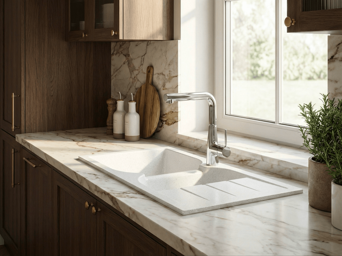 Évier granité blanc Soltana 116 cm sans vidage - ESOLTANA-GR7 Évier granité blanc Soltana 116 cm sans vidage - ESOLTANA-GR7