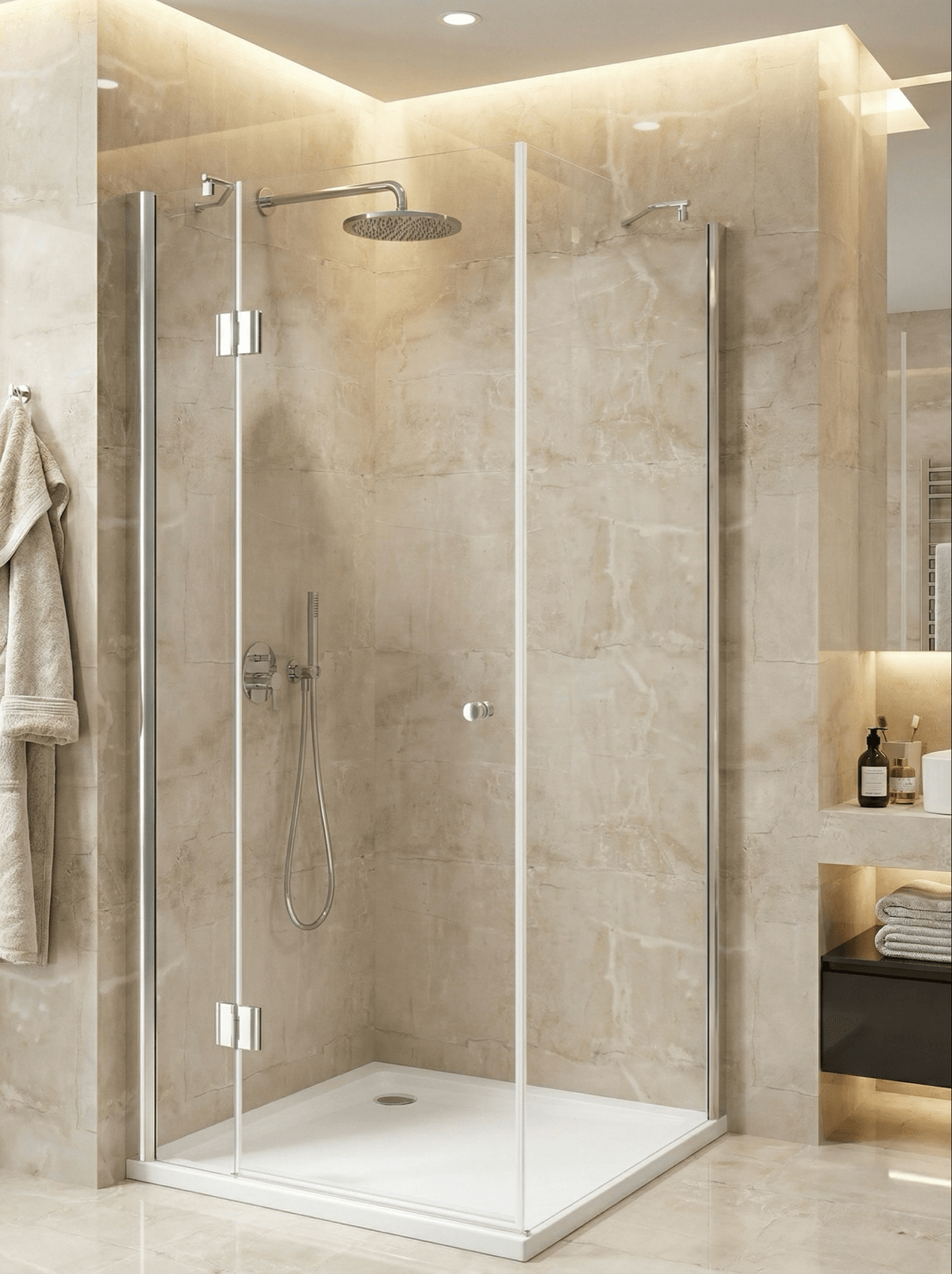 Cabine de douche Innovativ en verre trempé (Securit) clair avec porte pivotante 100 x 80 cm (exposition showroom)