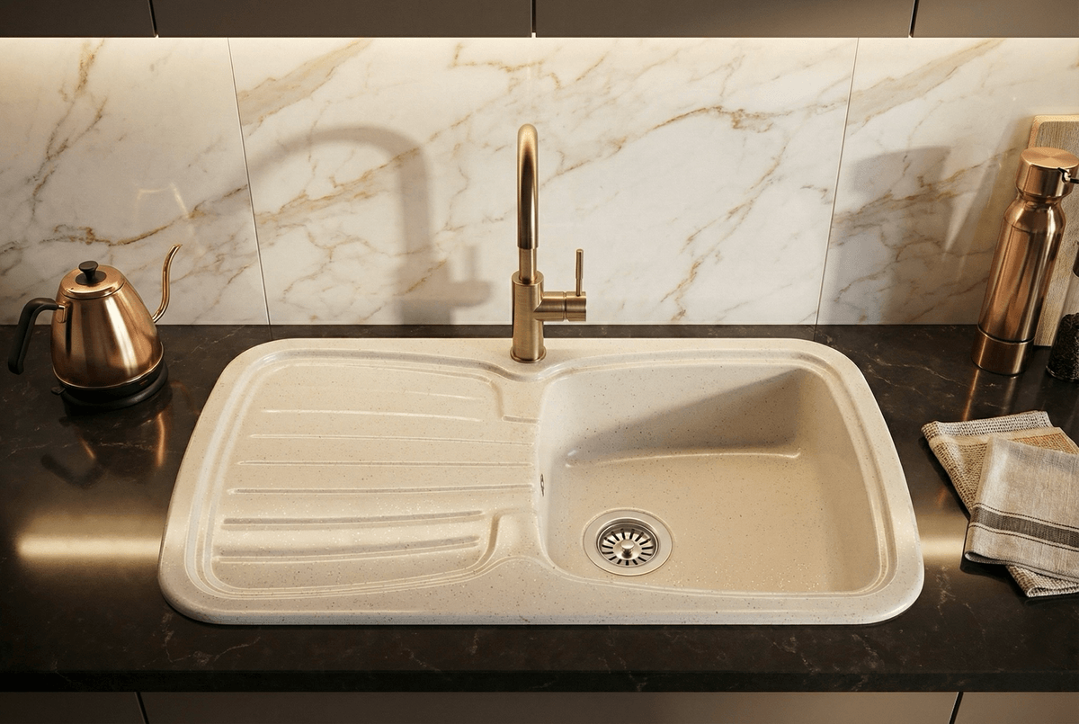 Évier granité beige Marmara 88 cm un bac sans vidage - EMARMARA88-GR8 Évier granité beige Marmara 88 cm un bac sans vidage - EMARMARA88-GR8