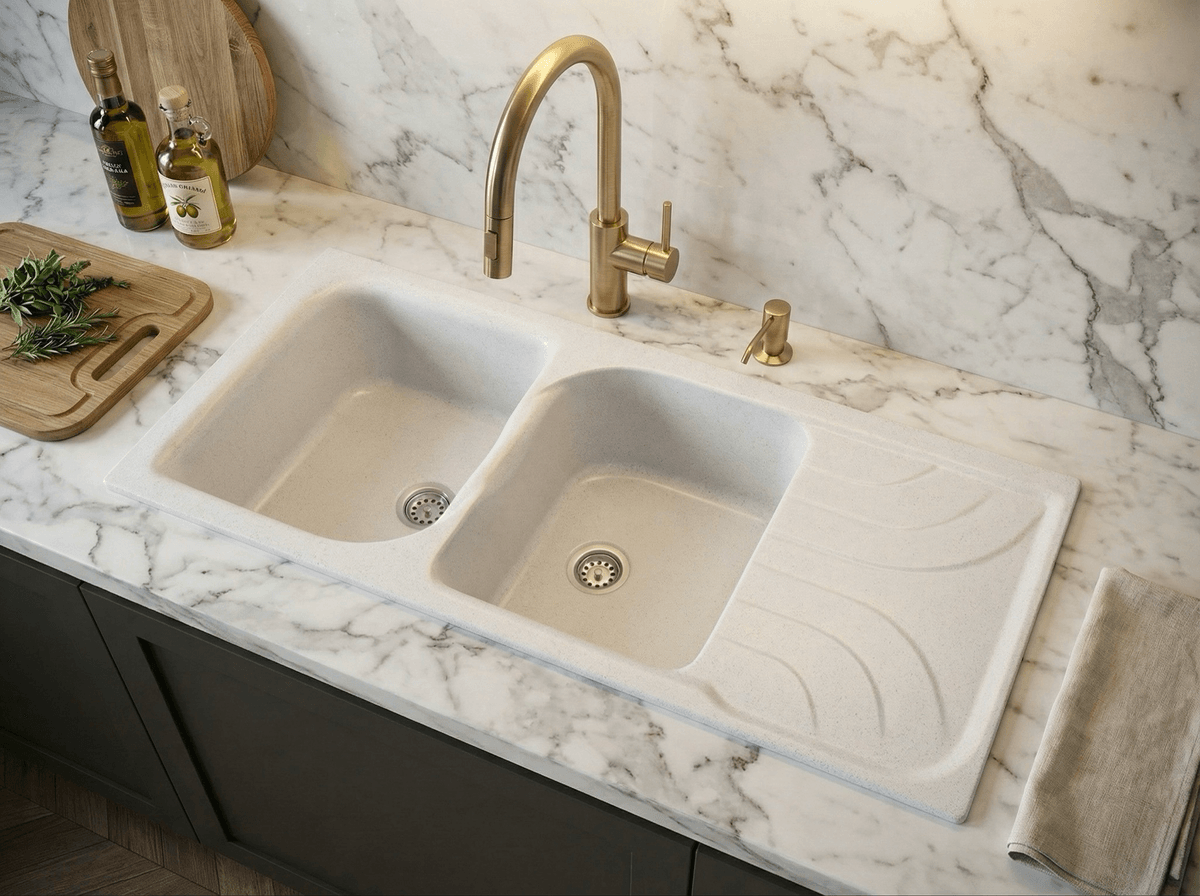 Évier blanc Tango 112 cm sans vidage - ETANGO120-BL Évier blanc Tango 112 cm sans vidage - ETANGO120-BL