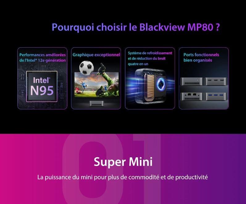 PC MINI BLACKVIEW MP80 + PACK + LIVRAISON DISPO 16/512GO QUAD CORE INTEL N5095 UHD RE