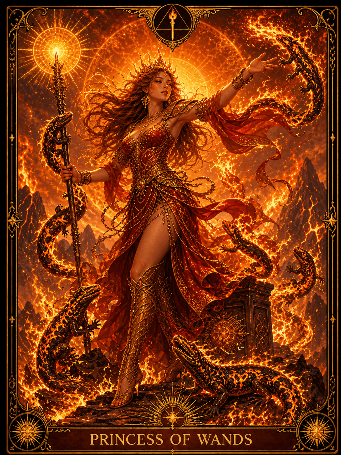 Princess of Wands and the elemental salamanders