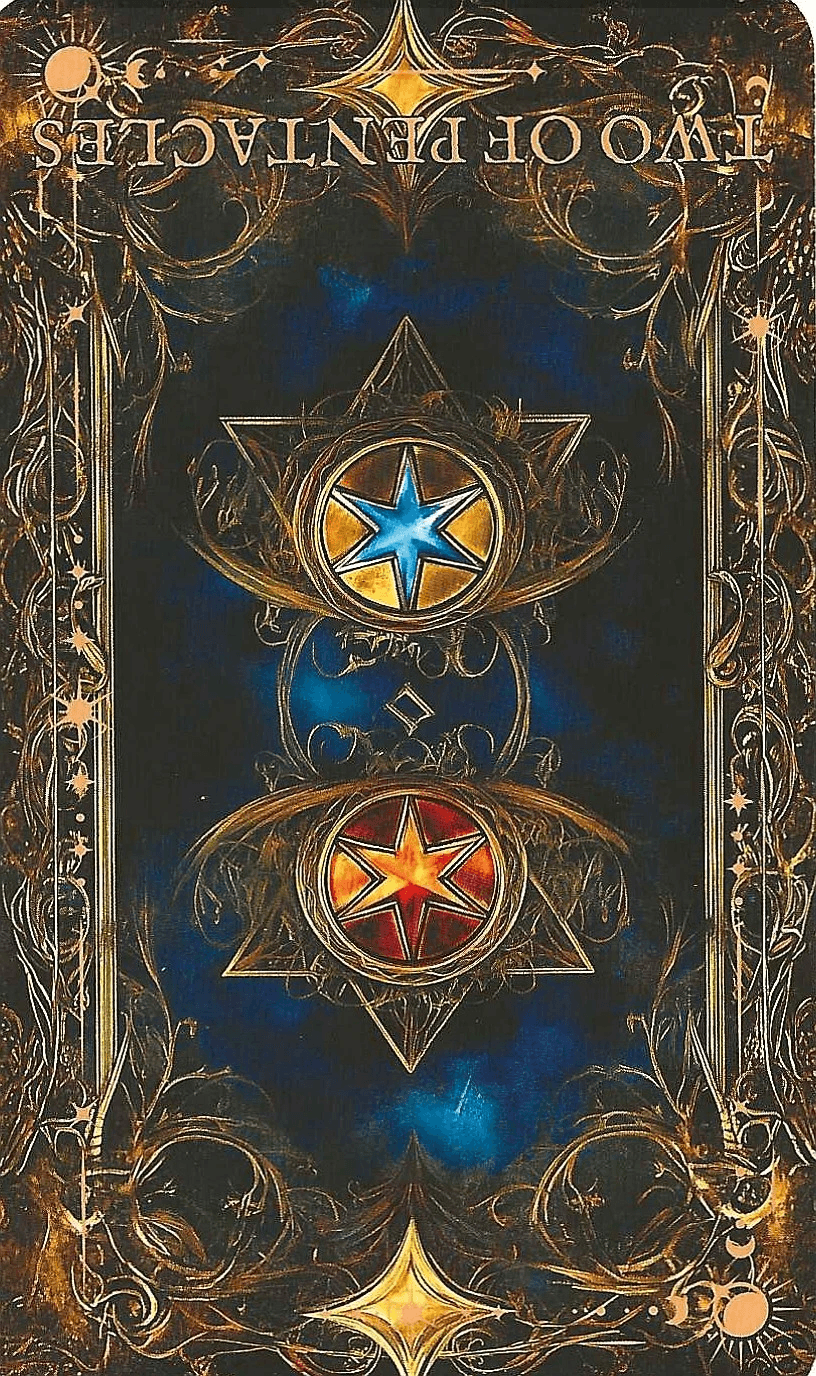 Two of Pentacles-The Arcane Tarot reversed card