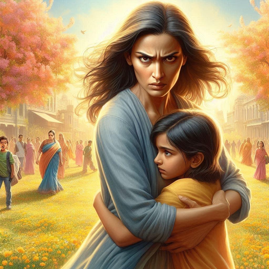 Mother defending child from harm