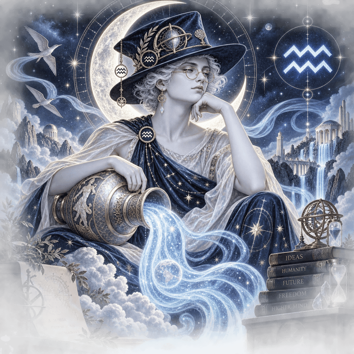 Moon in Aquarius wearing an intellectual hat-imagery