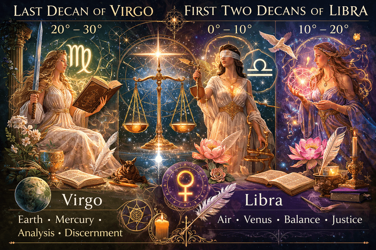 last decan of Virgo (20°–30°) and the first two decans of Libra (0°–20°)