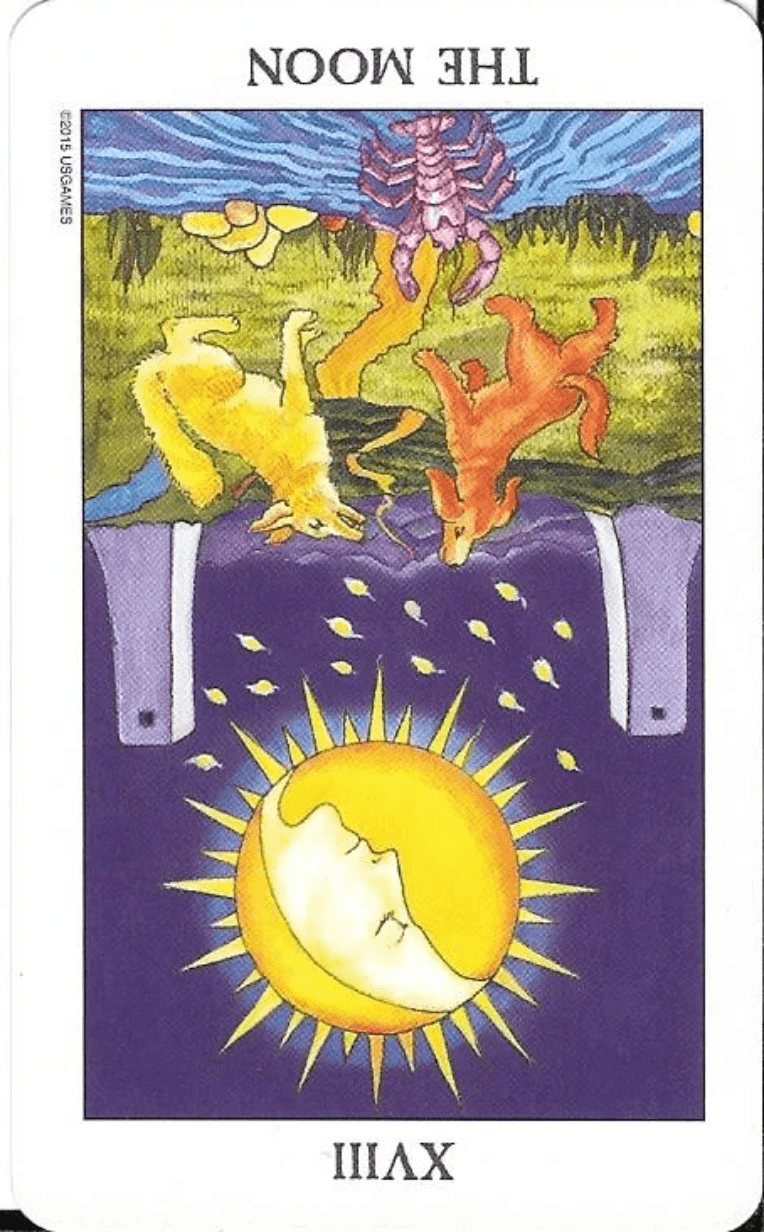 The Moon- Key 18-The Rider-Waite-Smith Tarot-reversed imagery