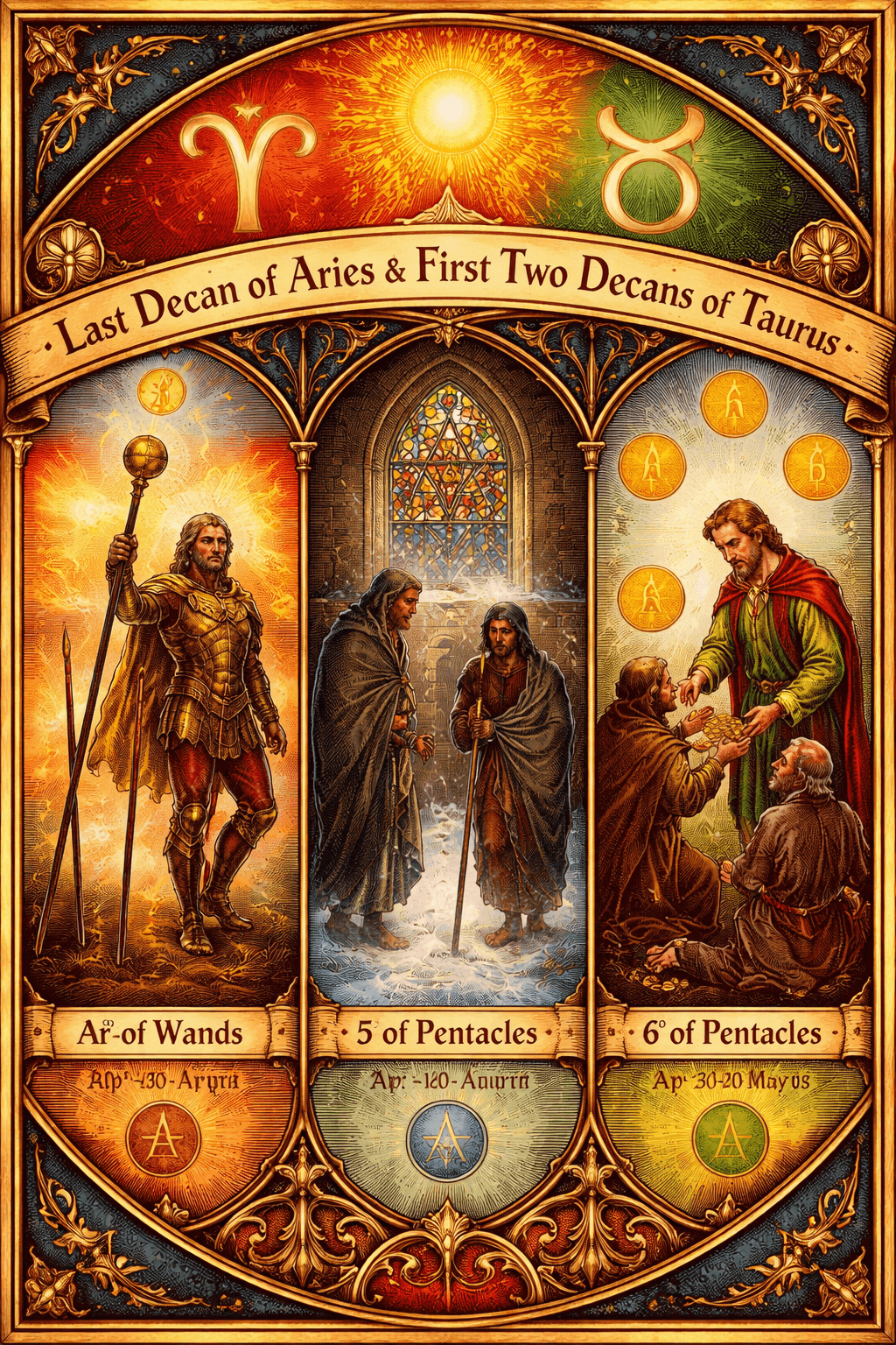 Last decan of Aries and the first two decans of Taurus imagery