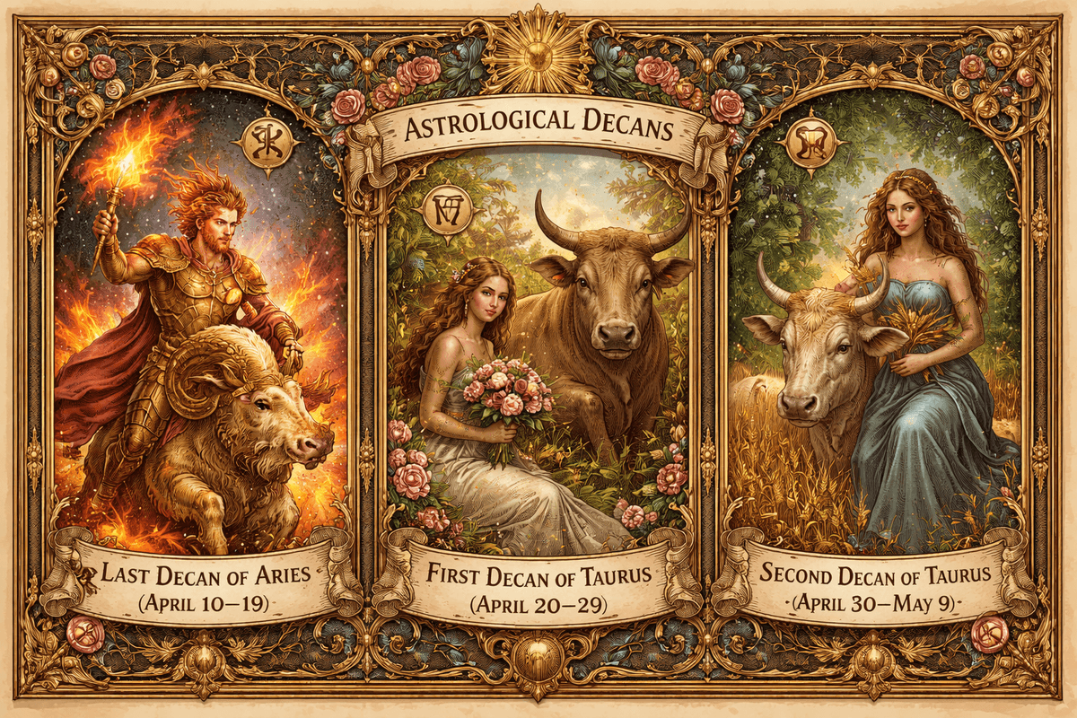 Last decan of Aries and the first two decans of Taurus imagery