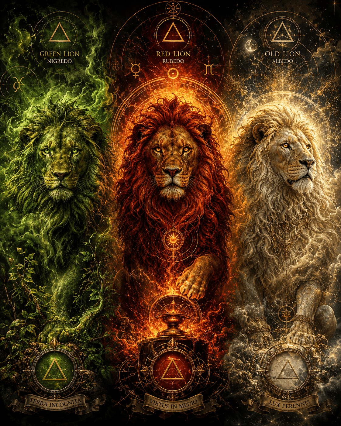 The Three Alchemical lions imagery