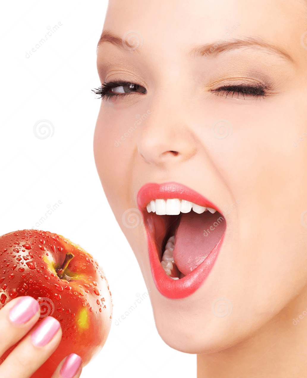 Mouth eating an apple imagery