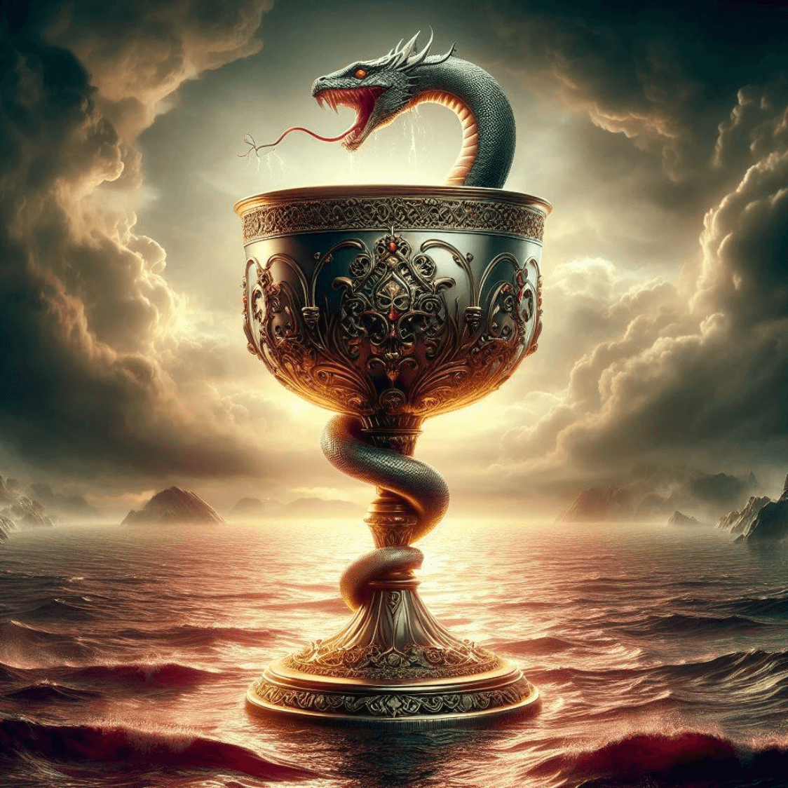 Serpentine flow of life force arising from the Ace of Cups