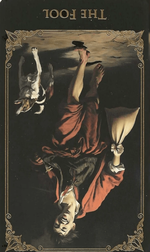 The Fool-0-The Baroque Tarot card -Reversed