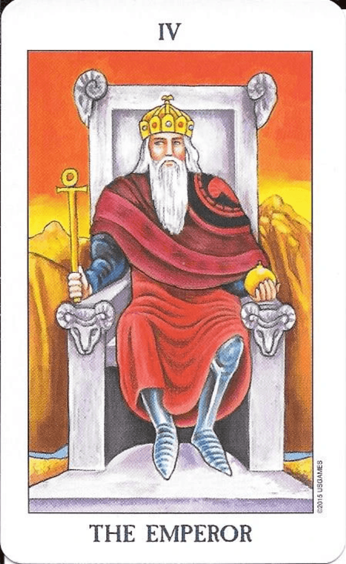 Rider-Waite-Smith key 4 the Emperor-Primale Archetype of masculine dynamic force.