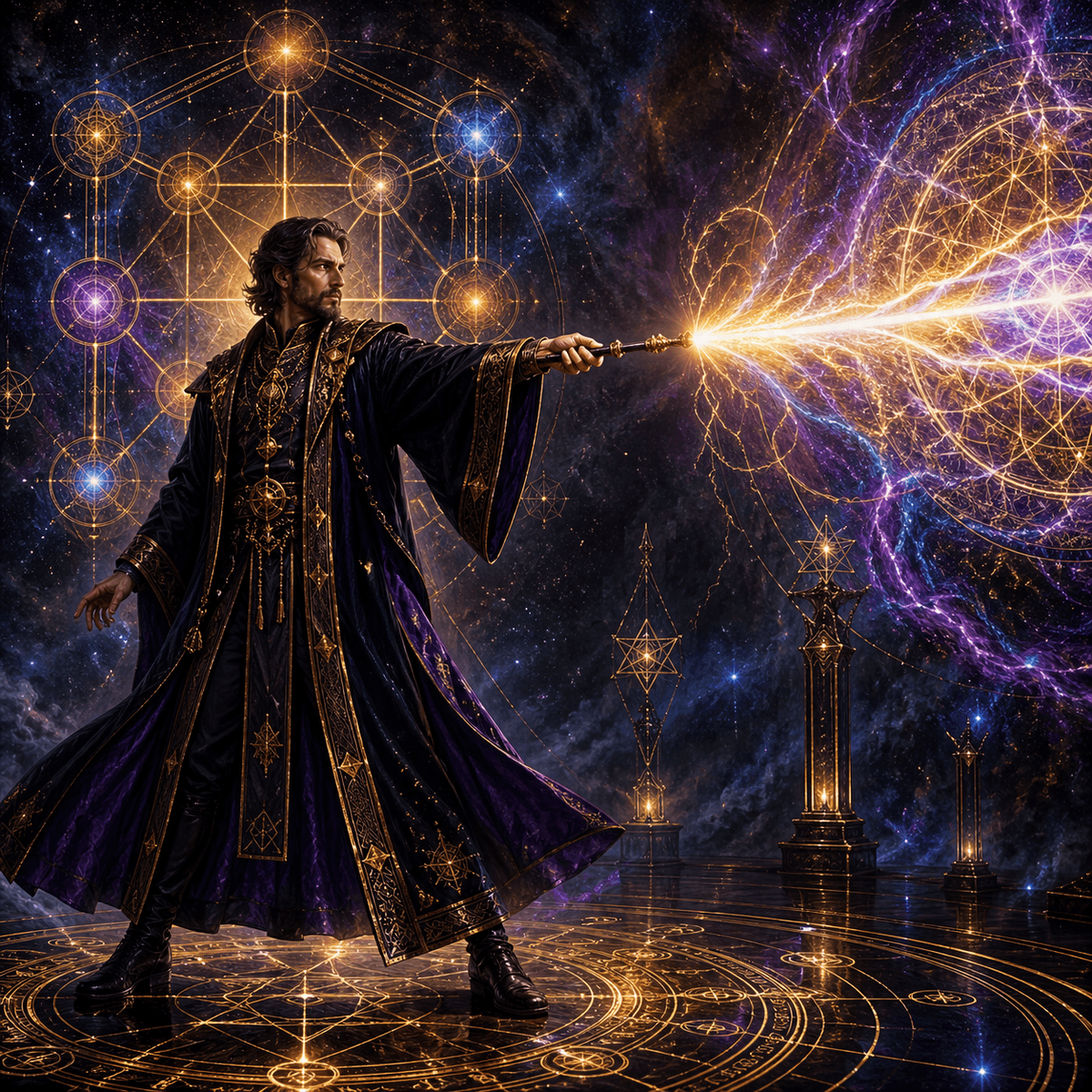 Magus directing vital energy through wand