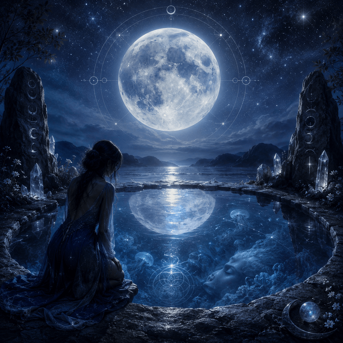 gazing into the moon pool imagery