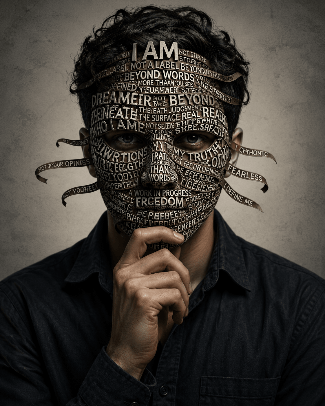 mask of words-false identity imagery