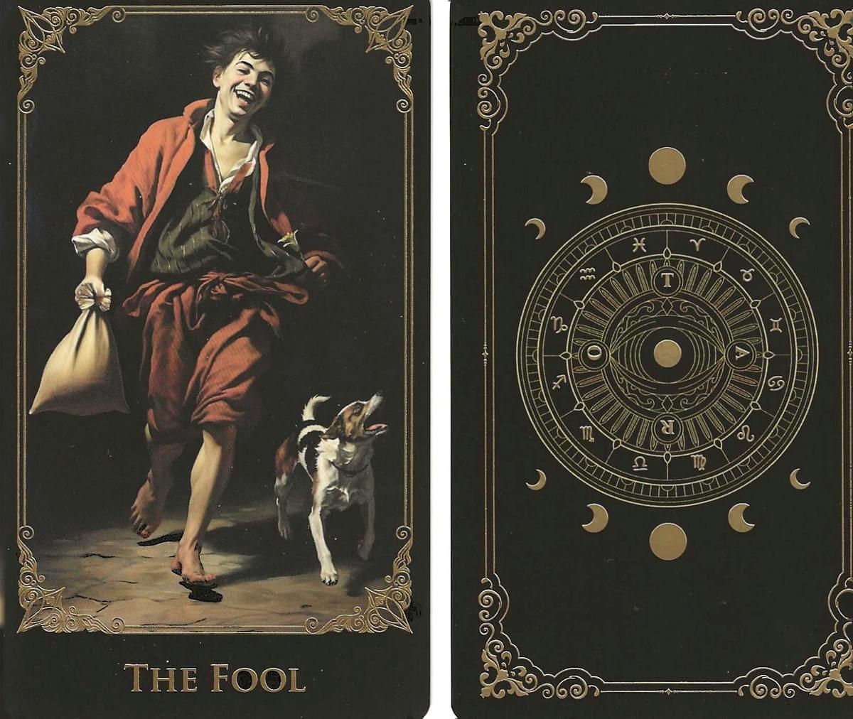 The Fool-0-The Baroque Tarot card -front and back.