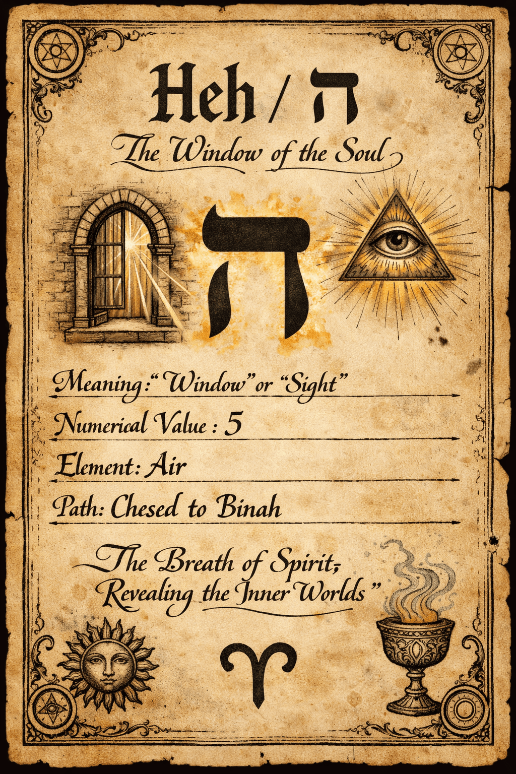 The Hebrew letter Heh, and description