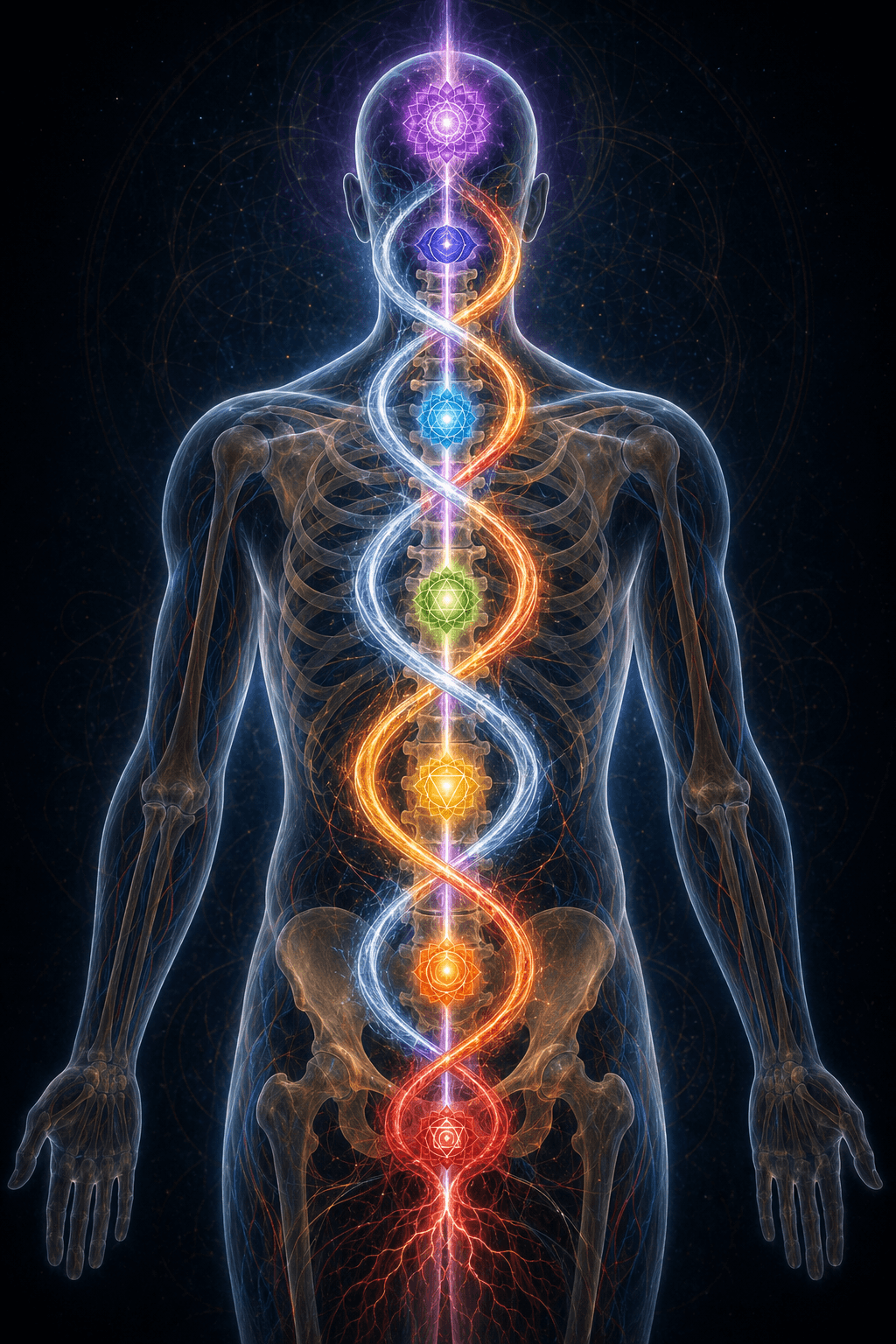 Ida and Pingala intertwined serpentine kundalini energy
