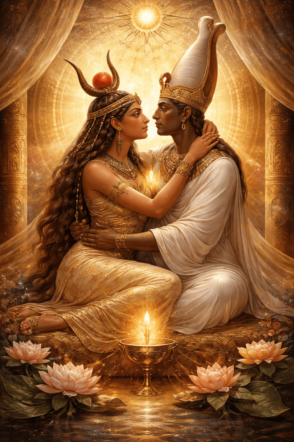 Isis and Osiris in union as lovers imagery