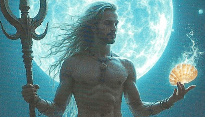 The glowing scallop shell and full moon imagery of the Ocean Tarot