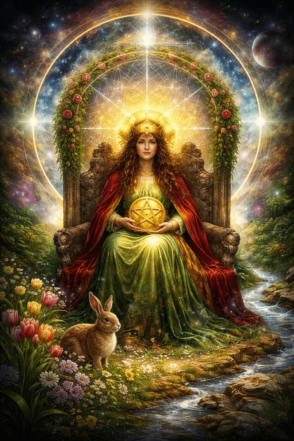 Queen of Pentacles as a cosmic matrix