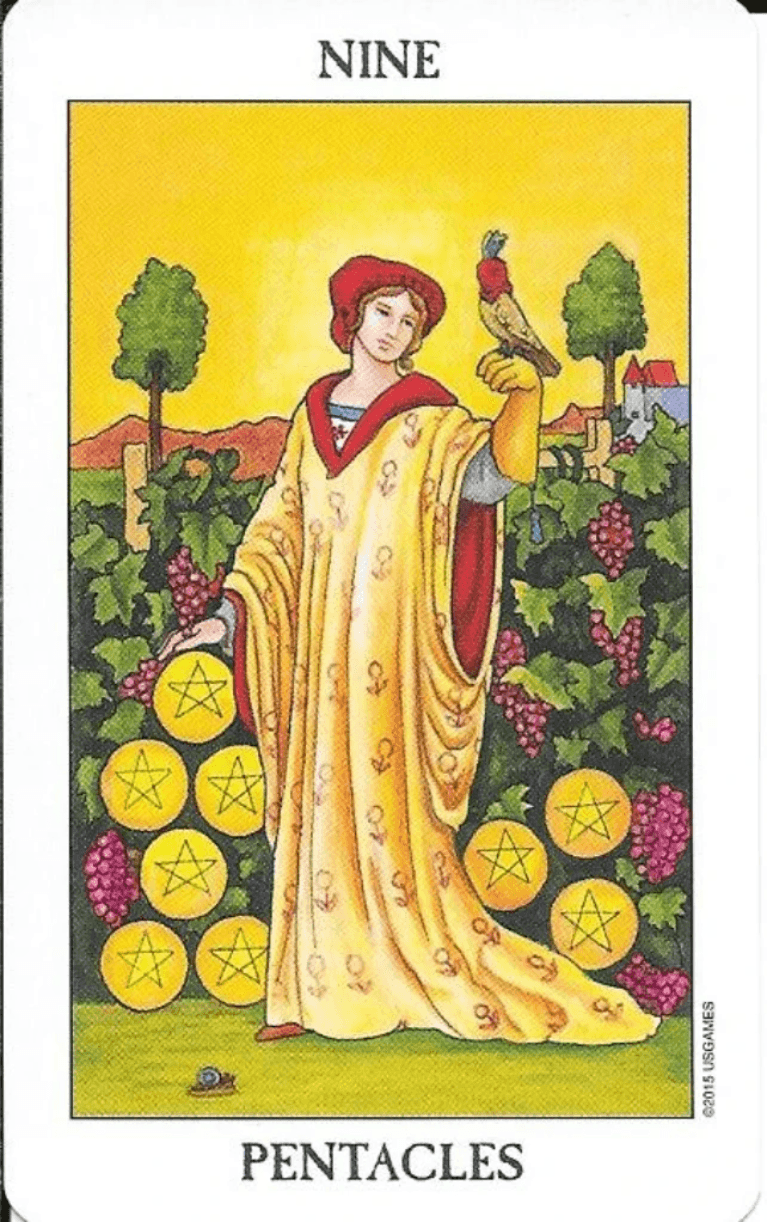 Rider-Waite- Tarot- 9 of Pentacles