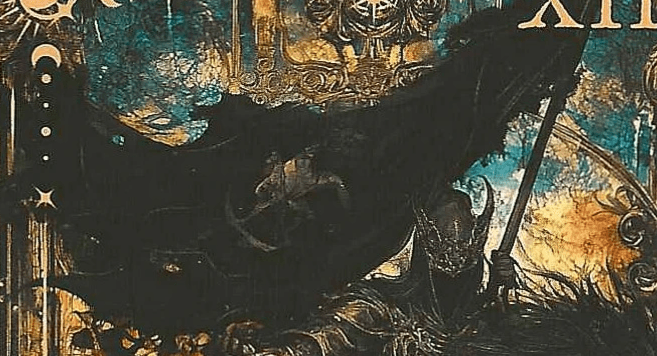 Deaths black banner-Arcane Tarot death card imagery