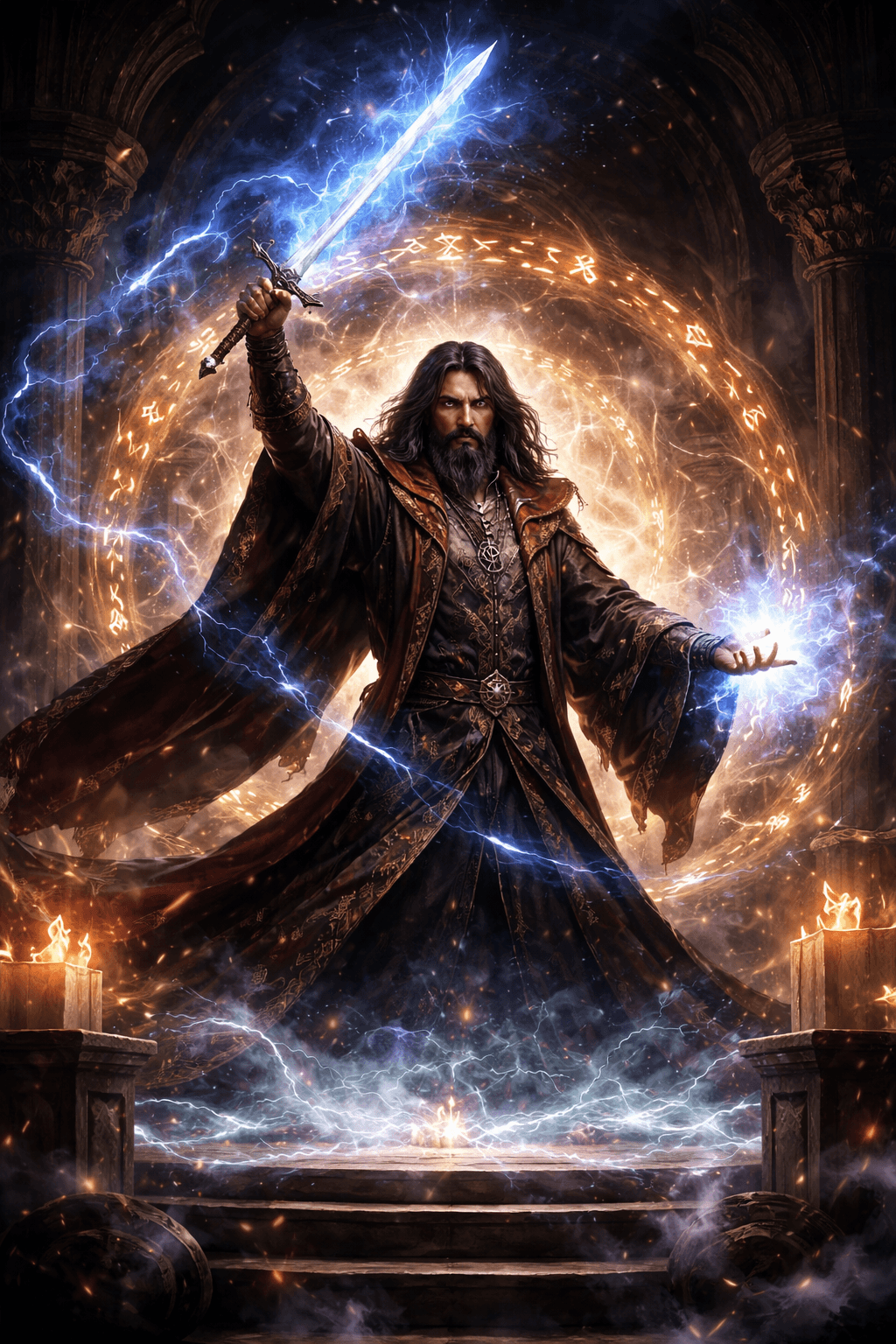 Magus wielding the Sword of Power in ritual magick imagery