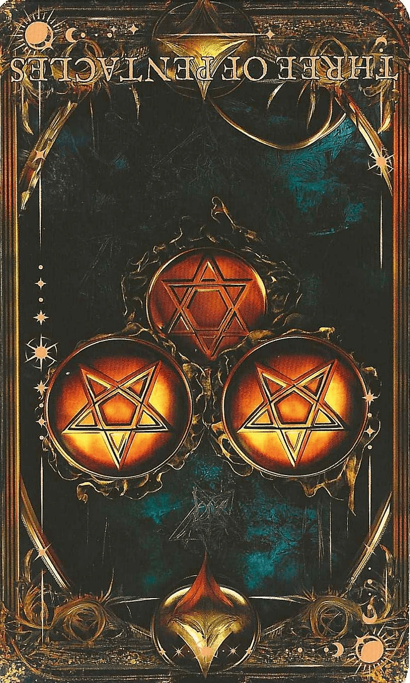 Three of Pentacles- The Arcane Tarot Card reveresed
