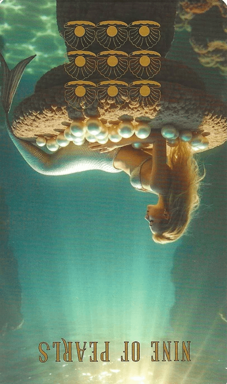 Nine of Pearls-The Ocean Tarot-reversed imagery.
