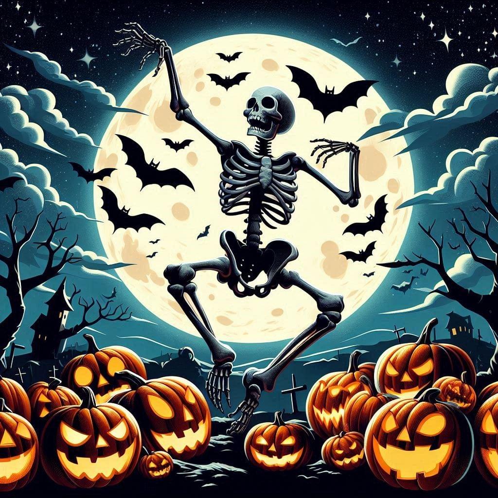 skeleton dancing on all Hallows eve.