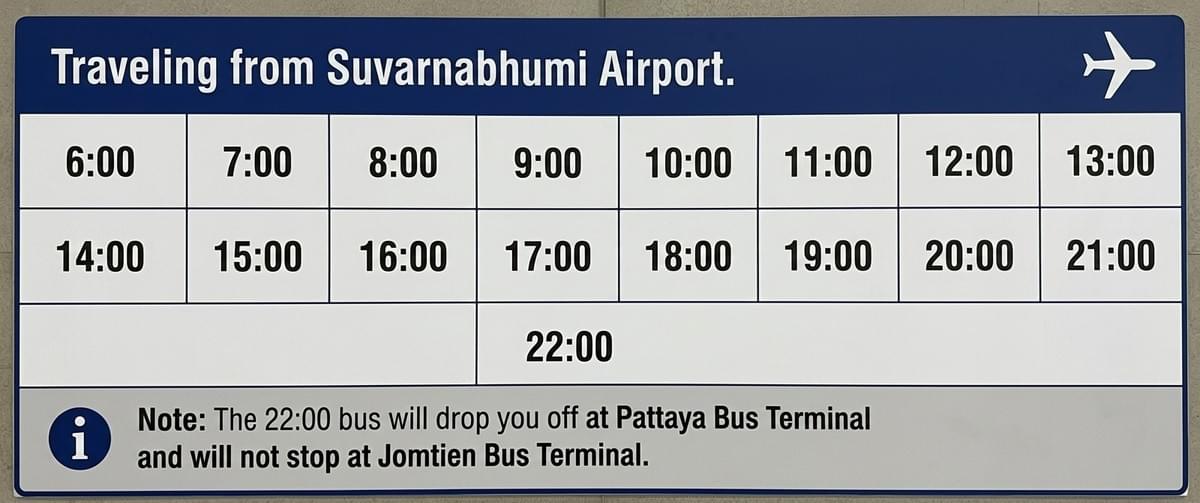 Suvarnabhumi Airport to Pattaya Public Bus Schedule
