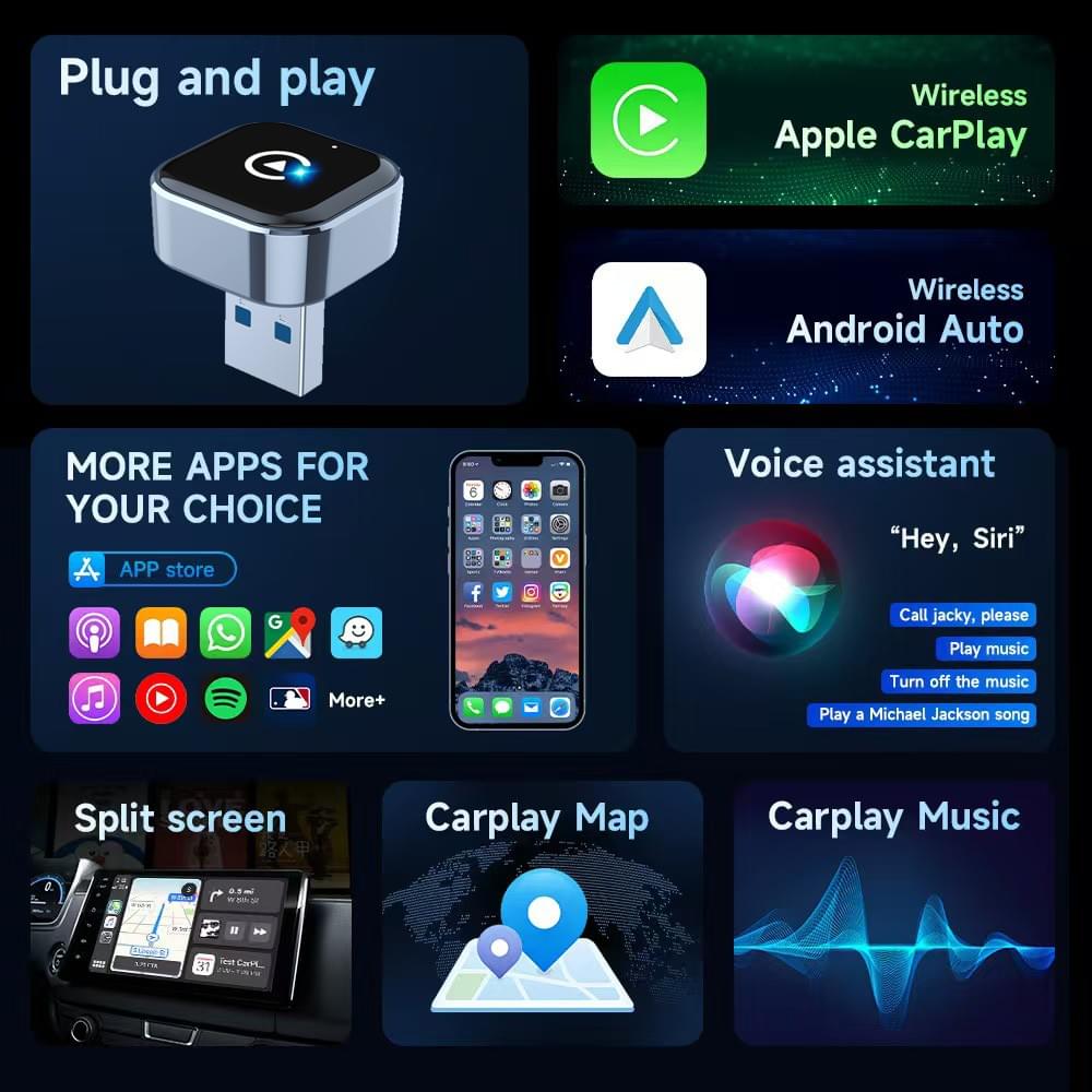 Wireless CarPlay & Android Auto 2-in-1 Adapter - Universal Wireless Dongle