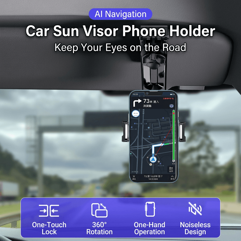 Universal Sun Visor Car Phone Holder — 1080° Rotation & Stable Grip