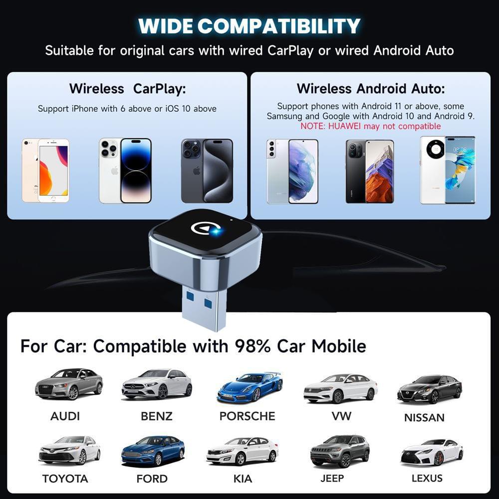 Wireless CarPlay & Android Auto 2-in-1 Adapter - Universal Wireless Dongle