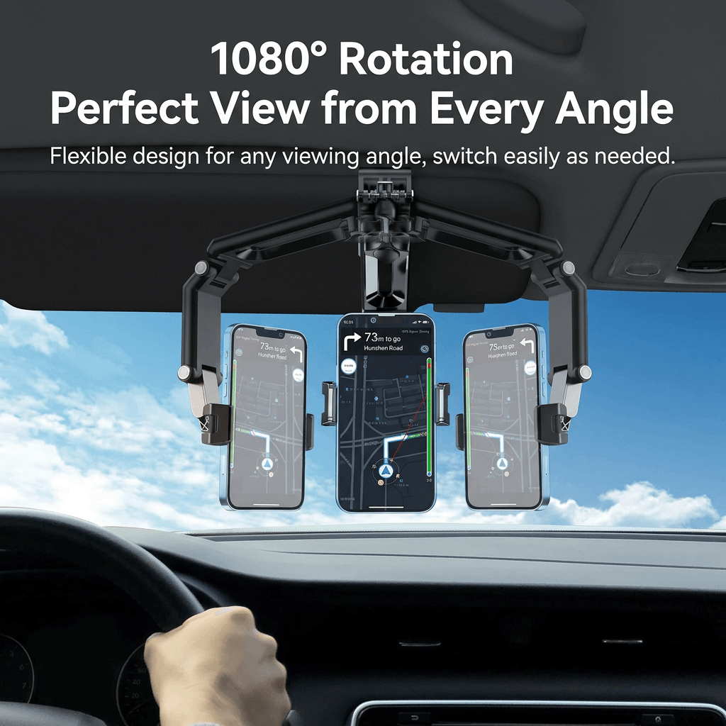 Universal Sun Visor Car Phone Holder — 1080° Rotation & Stable Grip