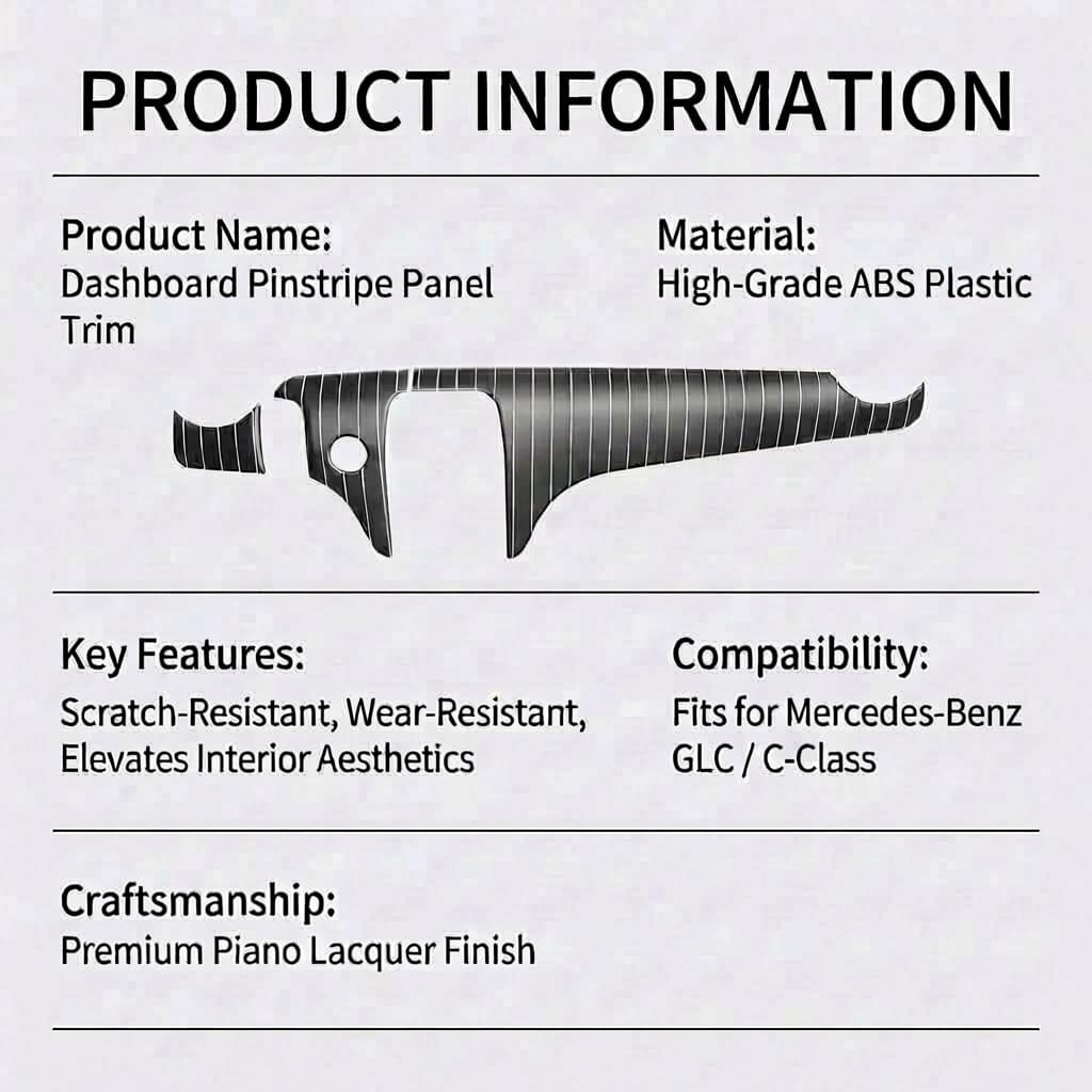 Premium Dashboard Pinstripe Panel Trim Fits for Mercedes-Benz C-Class & GLC (3-Piece Set)