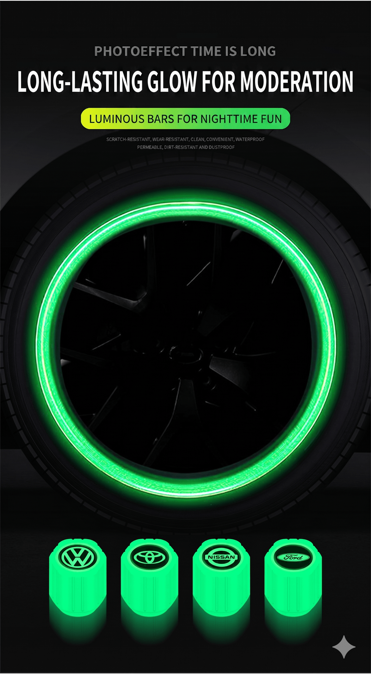Universal Luminous Tire Valve Caps — Glow in the Dark
